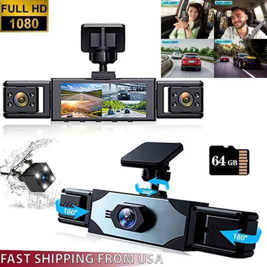 Kolvt 4 Channel HighDefinition Dash Cam 1080P 64GB Front Rear
