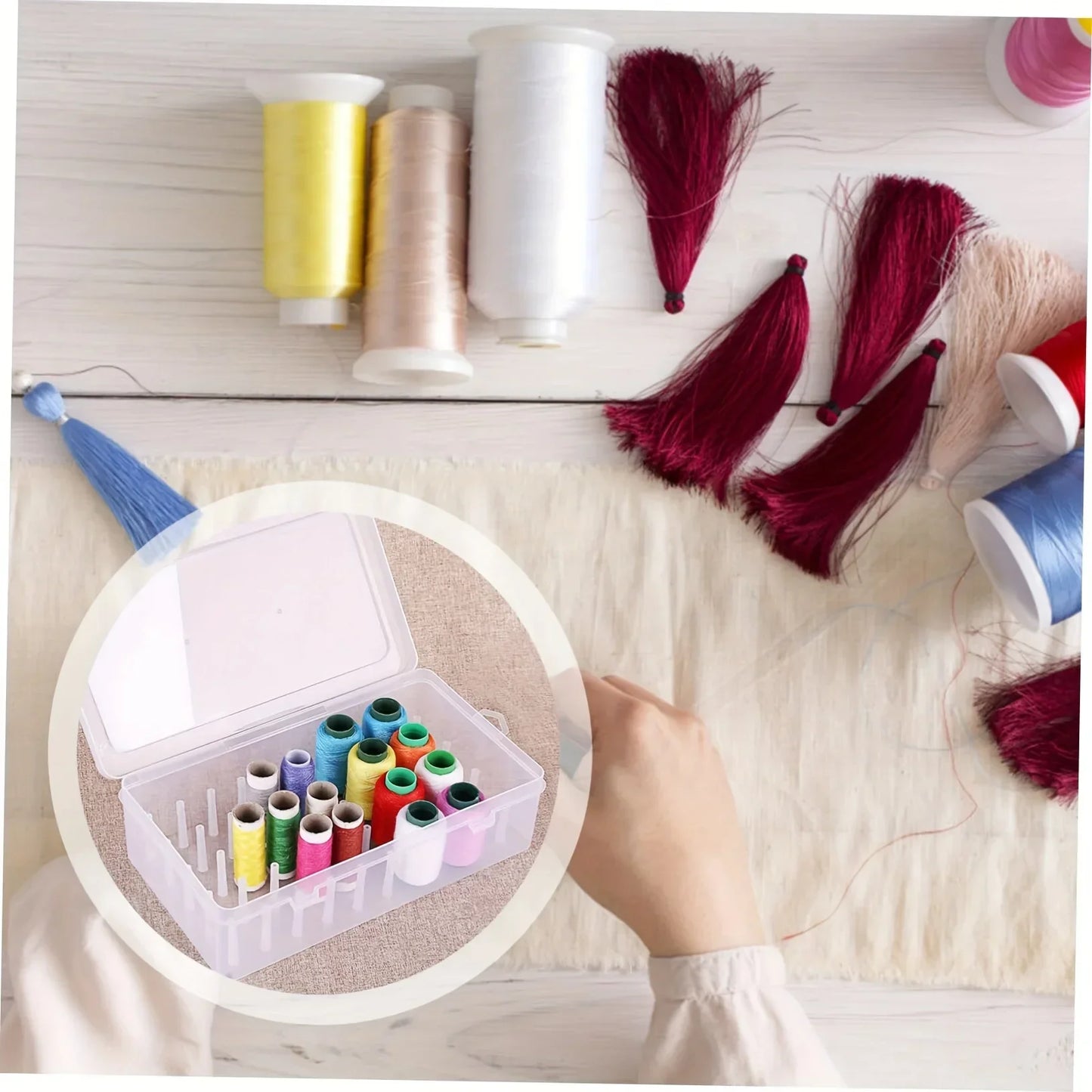 Transparent PP Plastic Sewing Thread Storage Box Portable Large Capacity