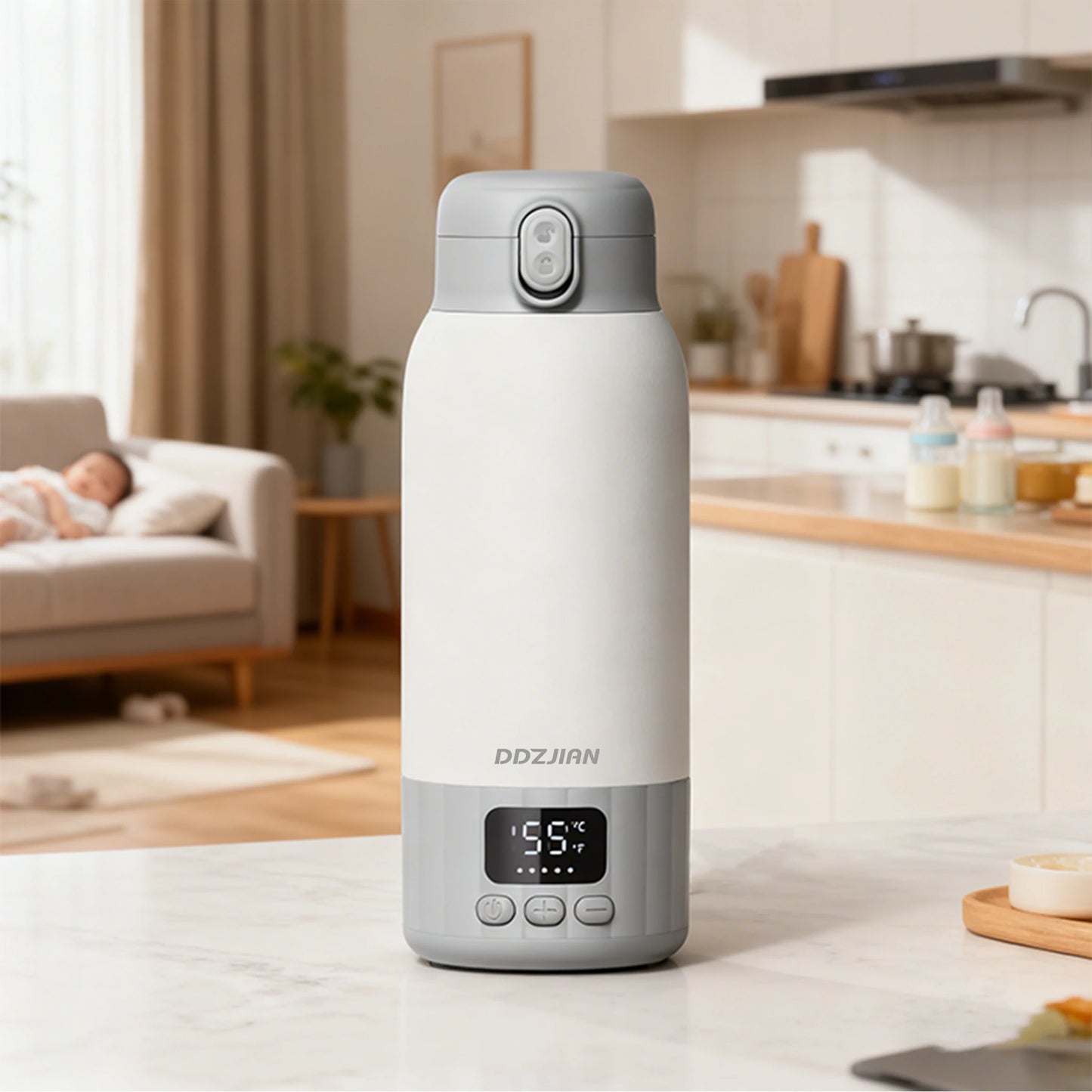 Portable Electric Heating Thermos Cup Led Temperature Display Milk Warmer
