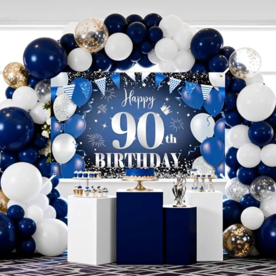 Happy 90th Birthday Fabric Banner And Photo Backdrop Decoration