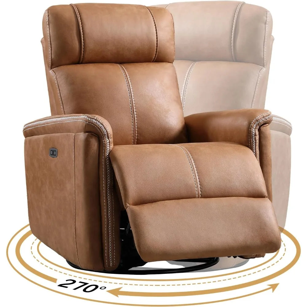 HUANZHUANG Faux Leather Power Swivel Rocker Recliner with USB Port