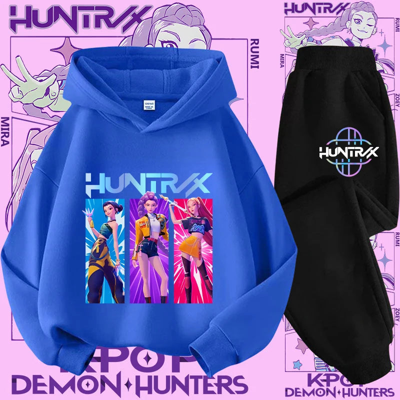 Kpop Demon Hunter Kids Hoodie And Top Set Two Piece Cartoon Print Unisex Casual Wear