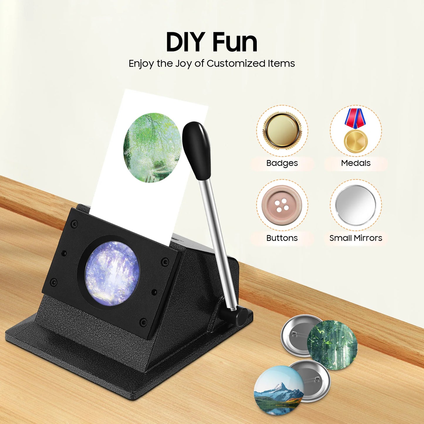 58mm Circle Punch Die Cutter for Badge Making, 2.28in Button Press Machine for Paper, Photo Paper, Copperplate Paper & Thin Leather, Manual Round Cutter for Medals, Mirrors, Bottle Openers, Stable Base & Labor-Saving Handle