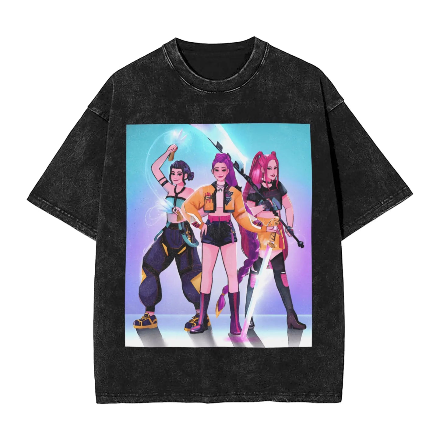 Huntrix Demon Hunter Washed Cotton T Shirt Men Summer