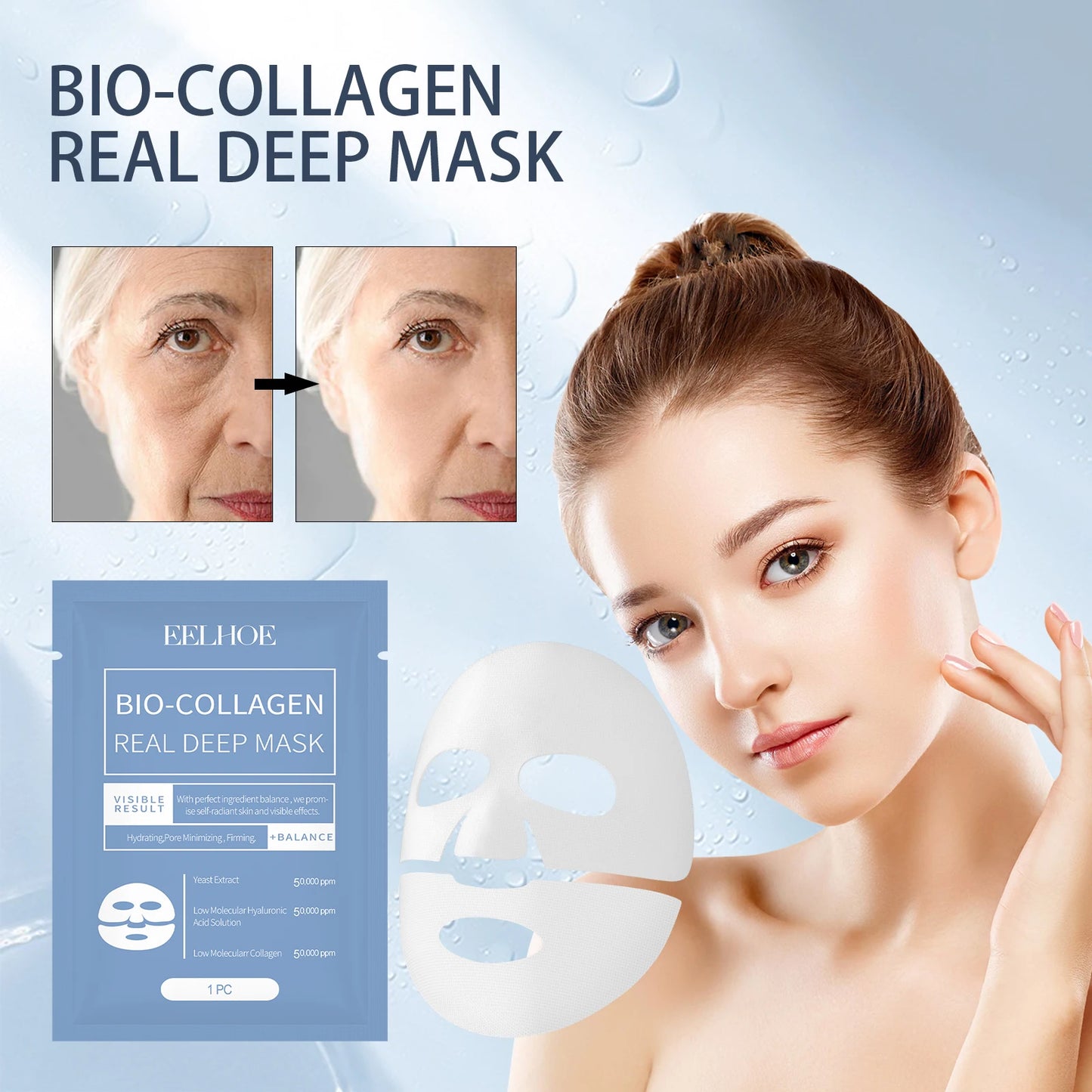 EELHOE Collagen Face Mask Hyaluronic acid Lifting Rejuvenation Shrink Pores Moisturizing Refreshing Brightening Face Skin Care