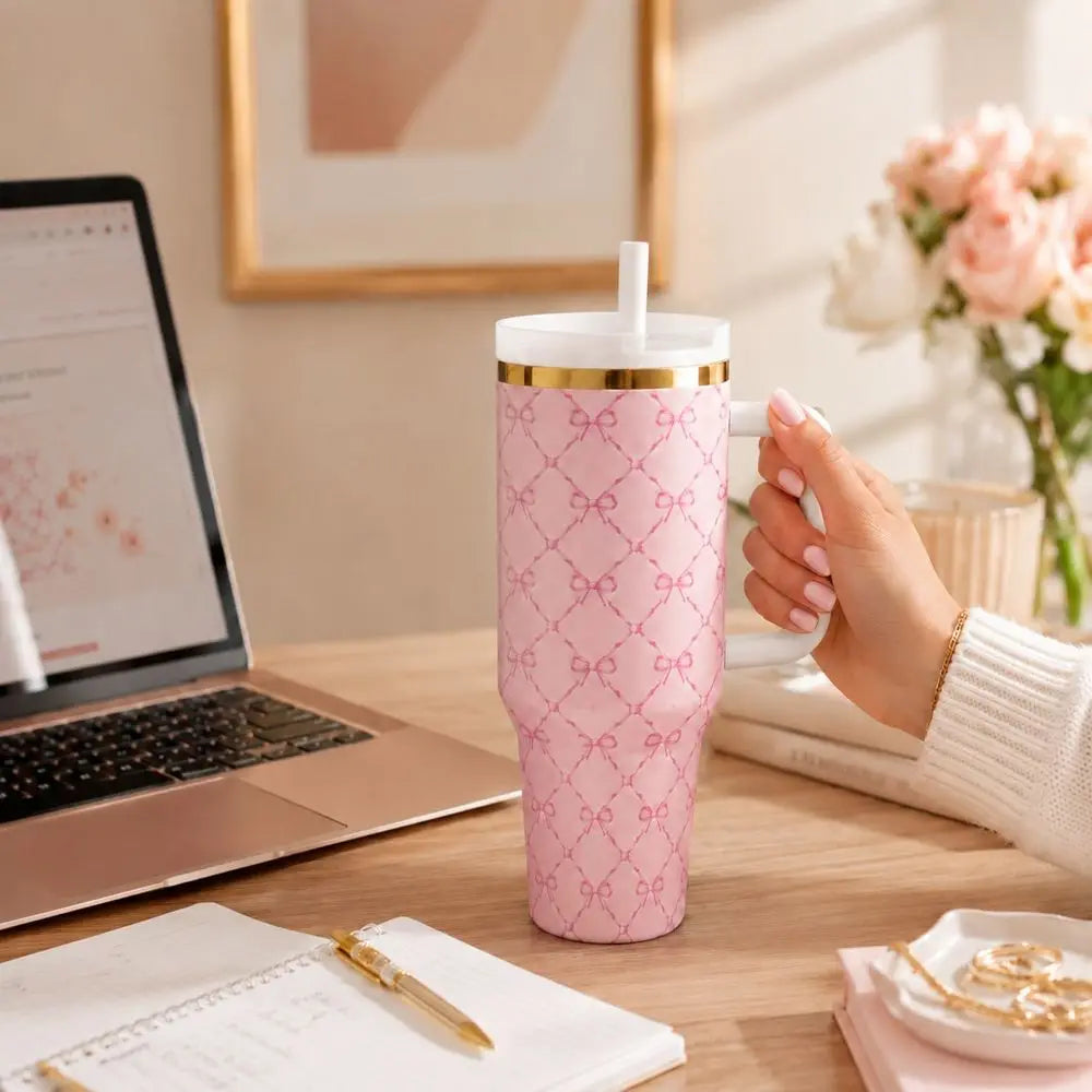 Floral Insulated Tumbler With Straw Lid And Carry Handle