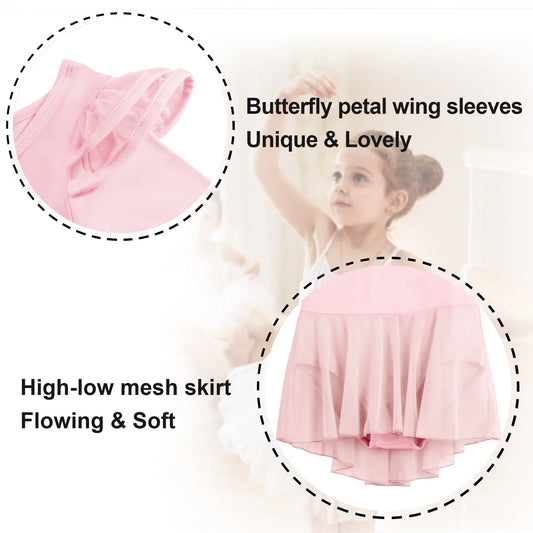 Girls Ballet Leotards For Dance Hollow Back Long Sleeve Skirted Dress Cotton Spandex Toddler Little Girl Big Girl