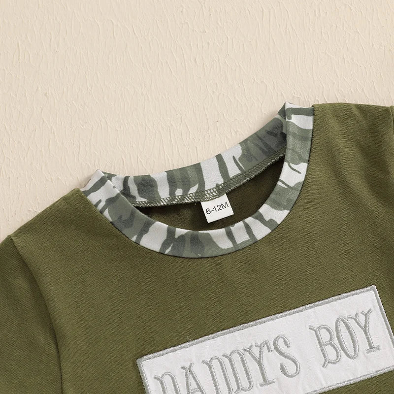 Infant Boy Summer Outfit Set Embroidered Tshirt Elastic Shorts