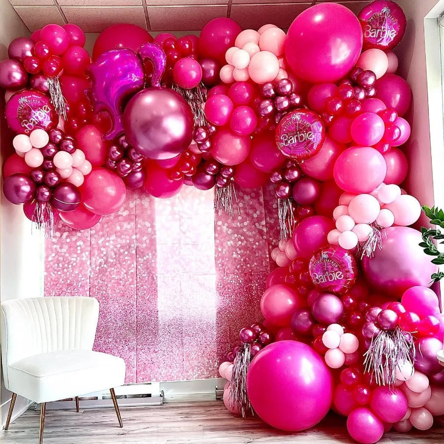 Pink Balloons Garlands Arch Kit 124pcs Hot Pink Metallic Magenta Latex Balloons For Wedding Engagement Princess