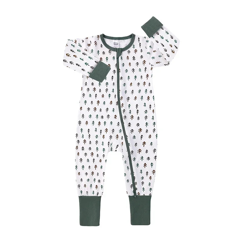 New Double Zipper Infant Baby Girl Boy Clothes Geometry Long Sleeve Cotton Baby Romper Clothing For Newborn Jumpsuit 0-24 Months