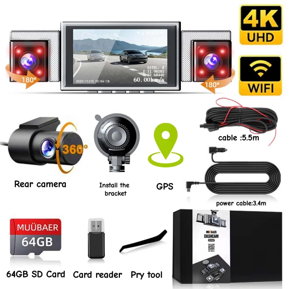 MÜÜBAE 4K 360 DashboardCam With GPS WiFi Front 4KUltraHD