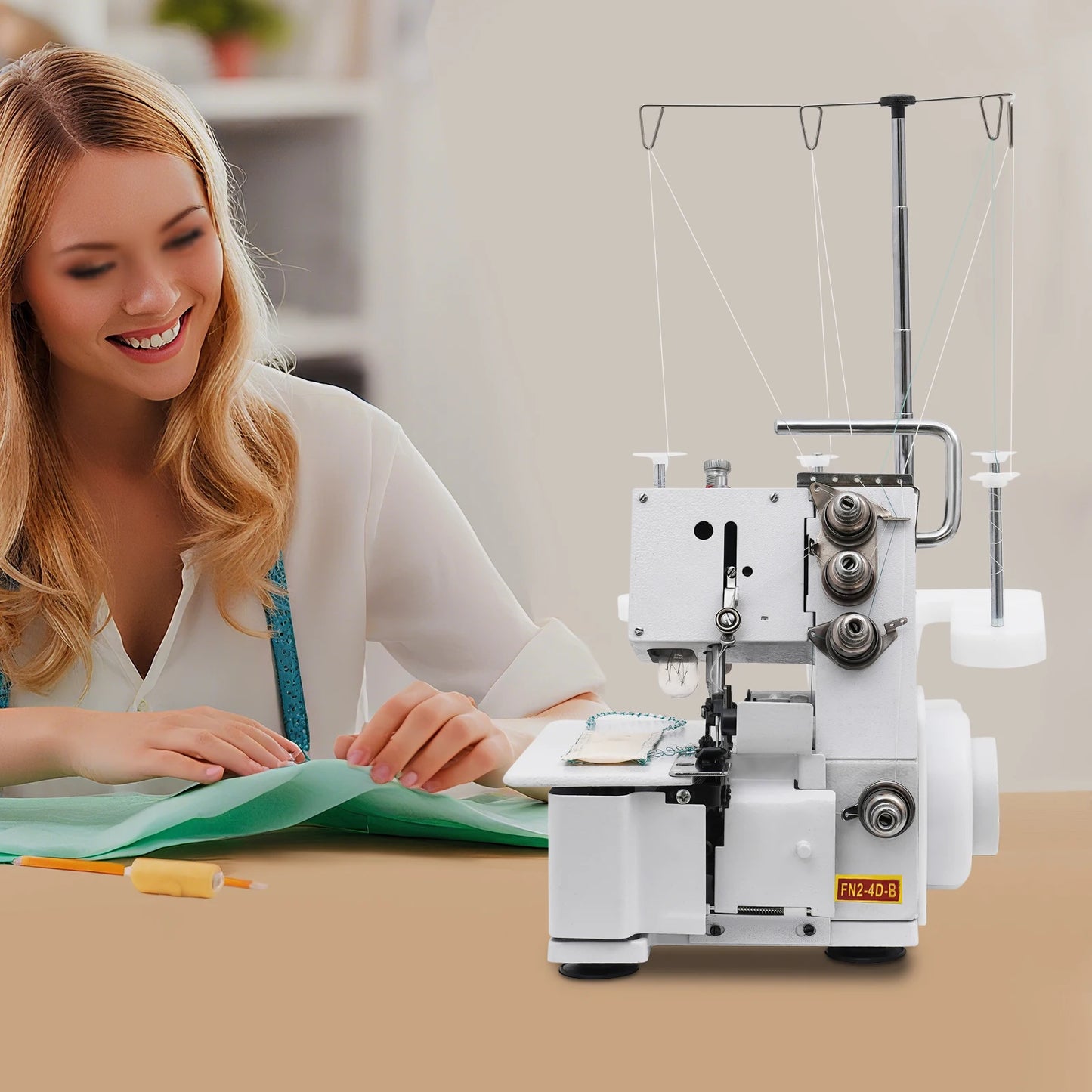Overlock Machine 4 Thread Electric Sewing Machine 100W 1200SPM Cast Iron Lockstitch Machine for Home Industrial Fabric Sewing