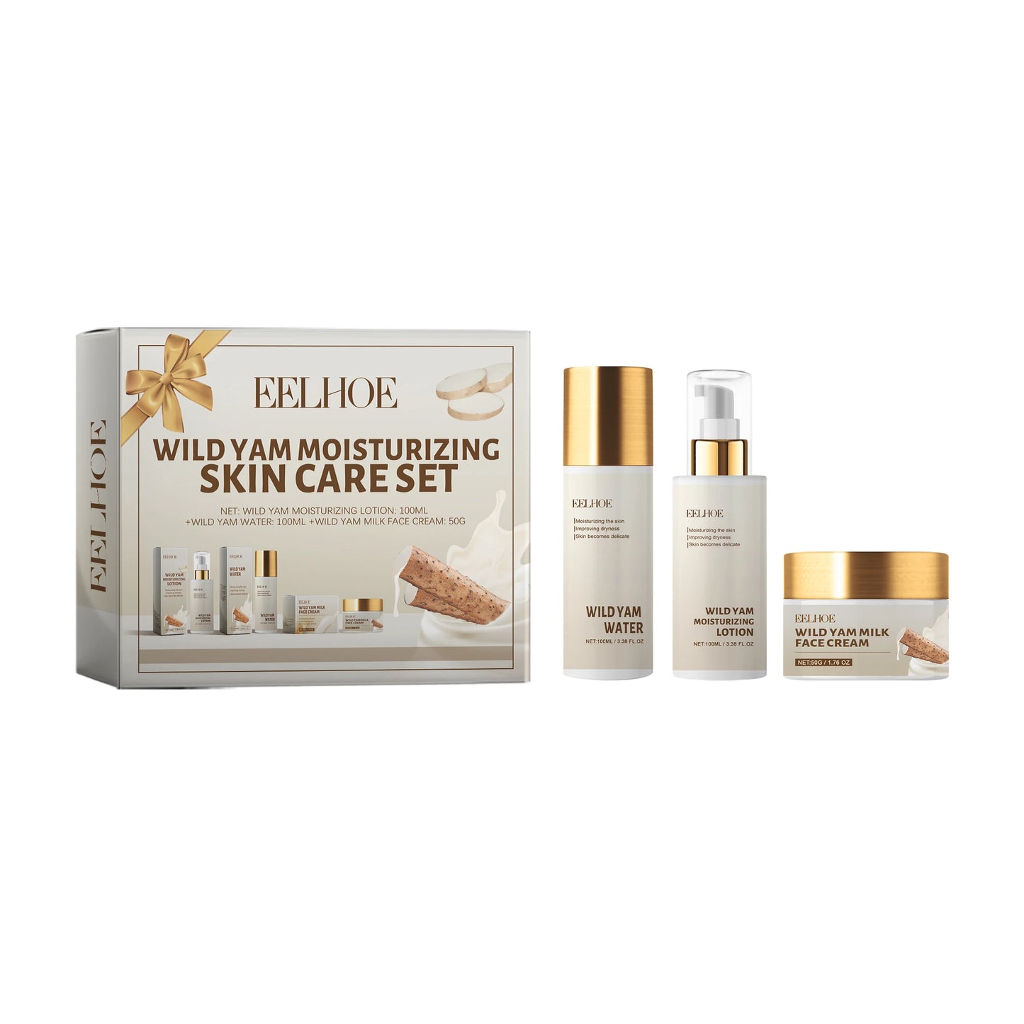 EELHOE Wild Yam Moisturizing Skin Care Set 1set Winter Hydrating Face Cream Lotion Toner Kit Protective Barrier Non Greasy