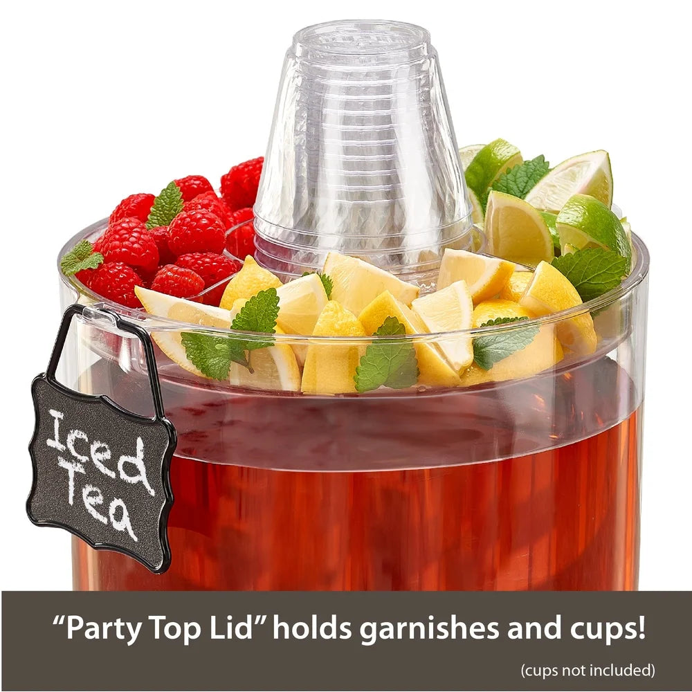 2 Gallon Beverage Dispenser Party Top Stackable Drink Server With Chrome Spigot Chalkboard ID Plate BPA Free Tritan