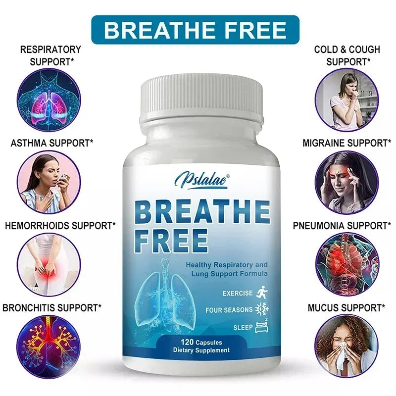 Breathe Free Support - Supports Respiratory, Promotes Lung Cleansing, Boosts Energy Levels, Antioxidant - 120 Capsules