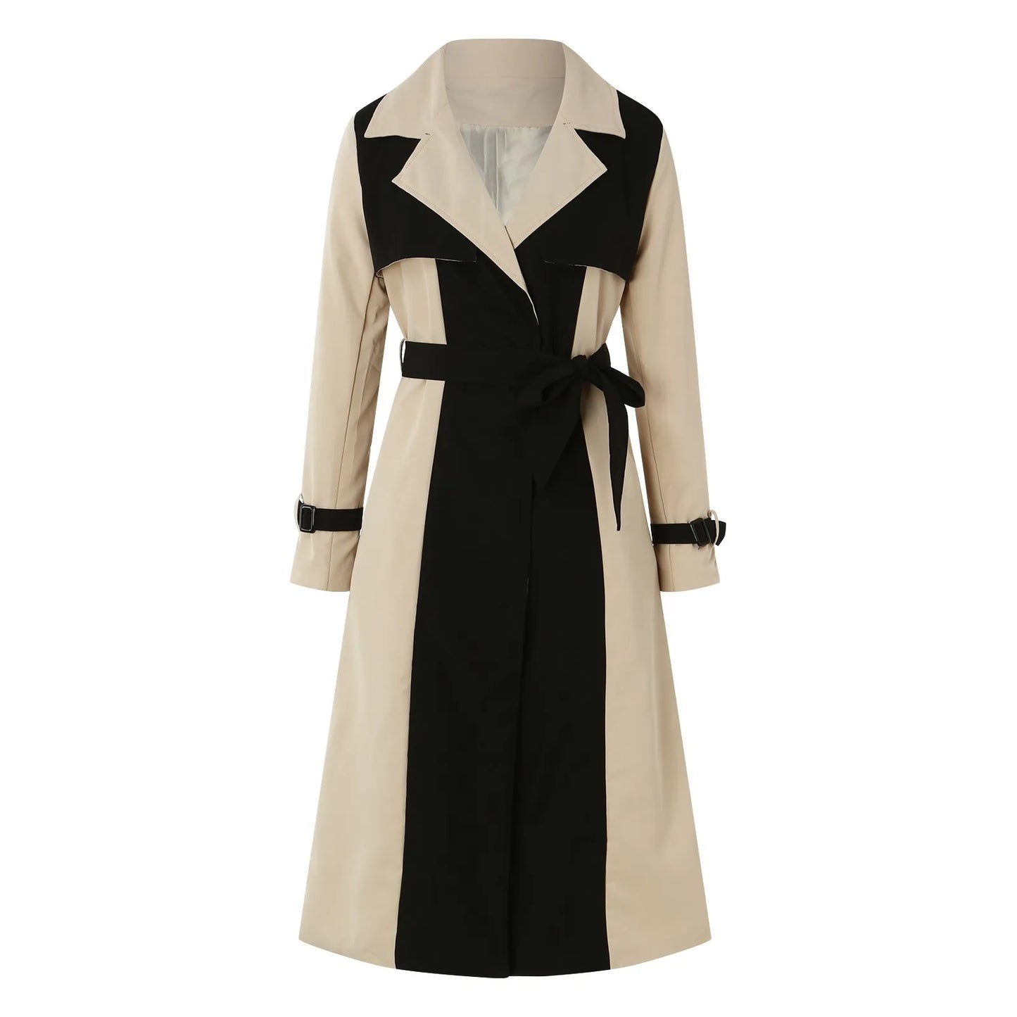 Women's Elegant Long Jacket Retro Windbreaker Trench Coat Notched Collar