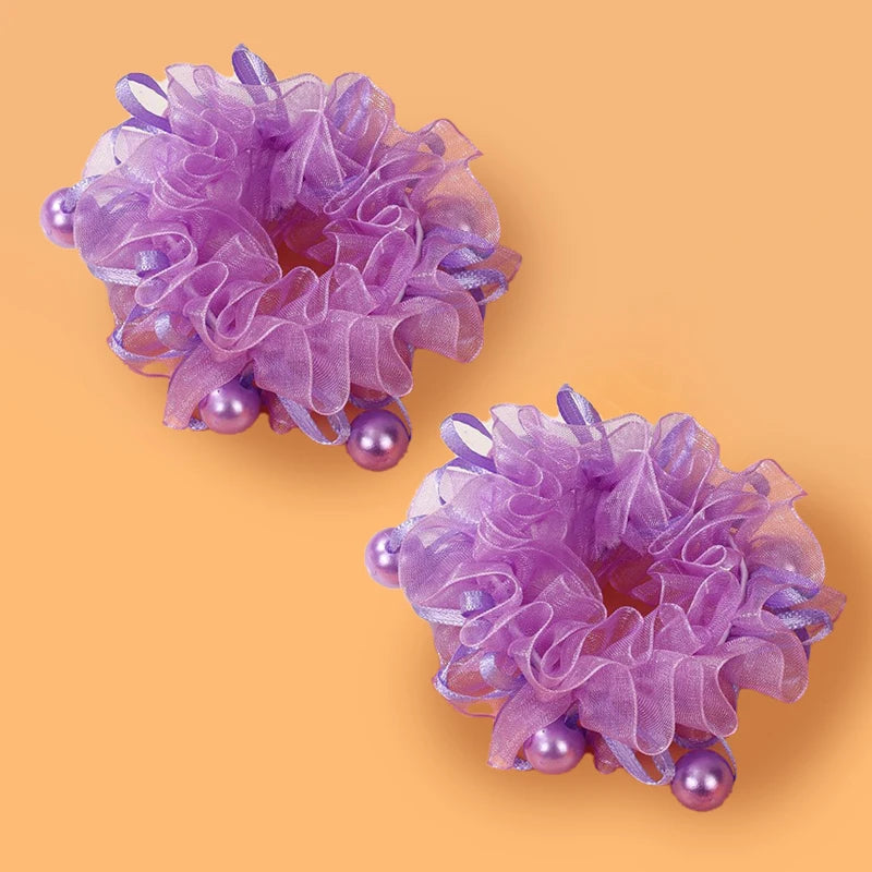 Fluffy Flower Hair Rings For Kids Elastic Hair Bands Gift