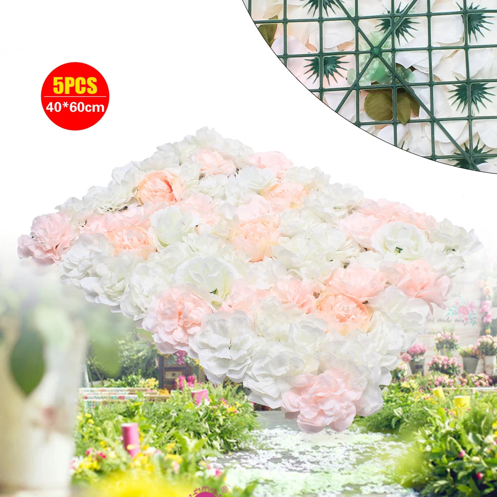 Artificial Silk Rose Flower Wall Backdrop Panel For Wedding