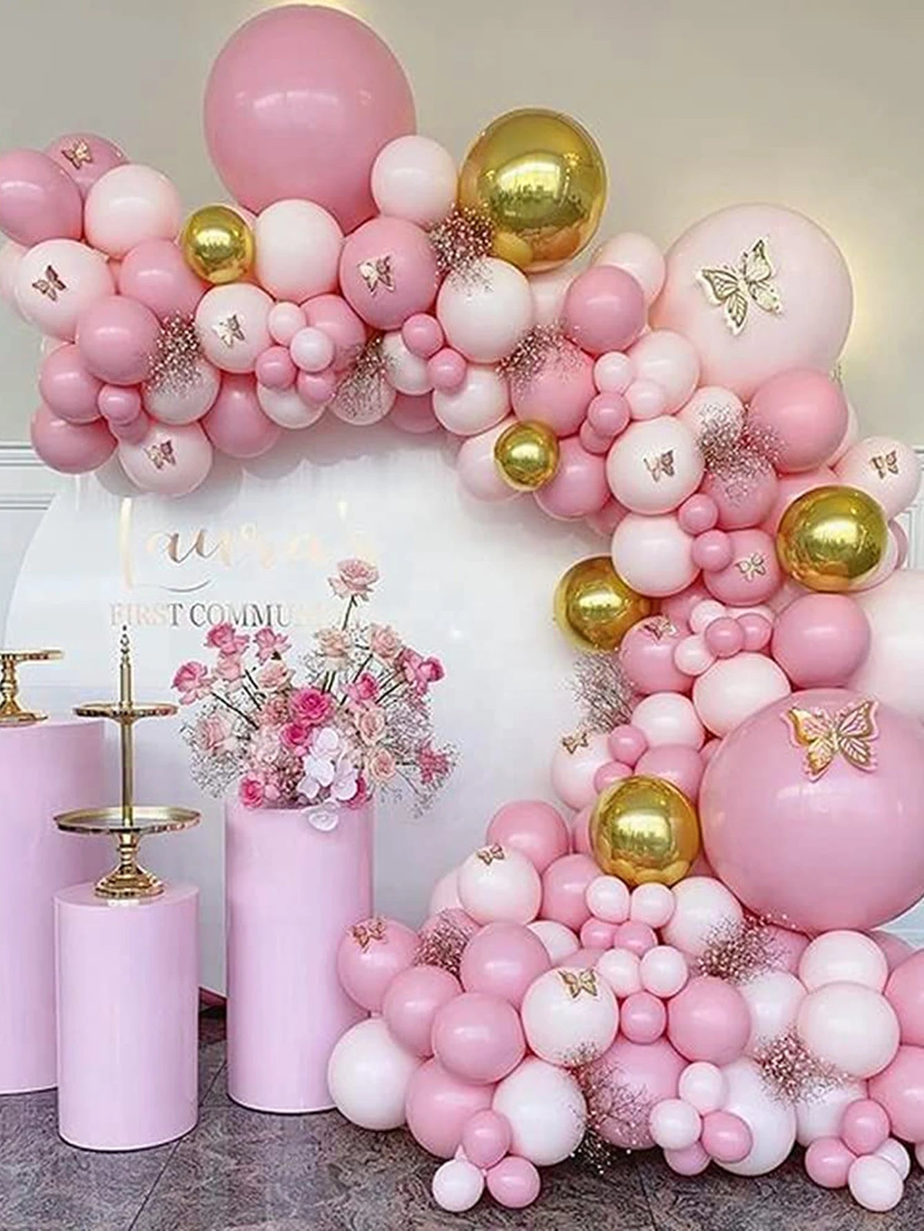 94pcs Pink Gold Balloon Glue Chain&Balloon Accessories, 1st Birthday Wedding Party Room Background Decoration Balloon Arch Kit, Back To School Valentine Day