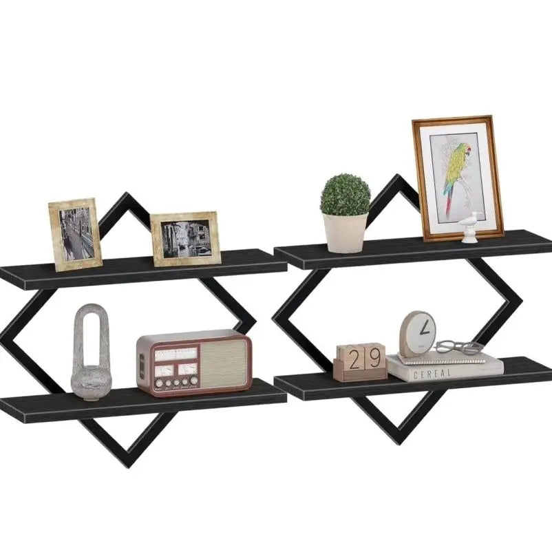 Diamond-Shaped Floating Shelves, Creative Wall-Mounted Space-Saving Storage Shelves, Minimalist Style Wall Suspension Shelves, Artistic Style, Suitable for Living Room and Bedroom Storage