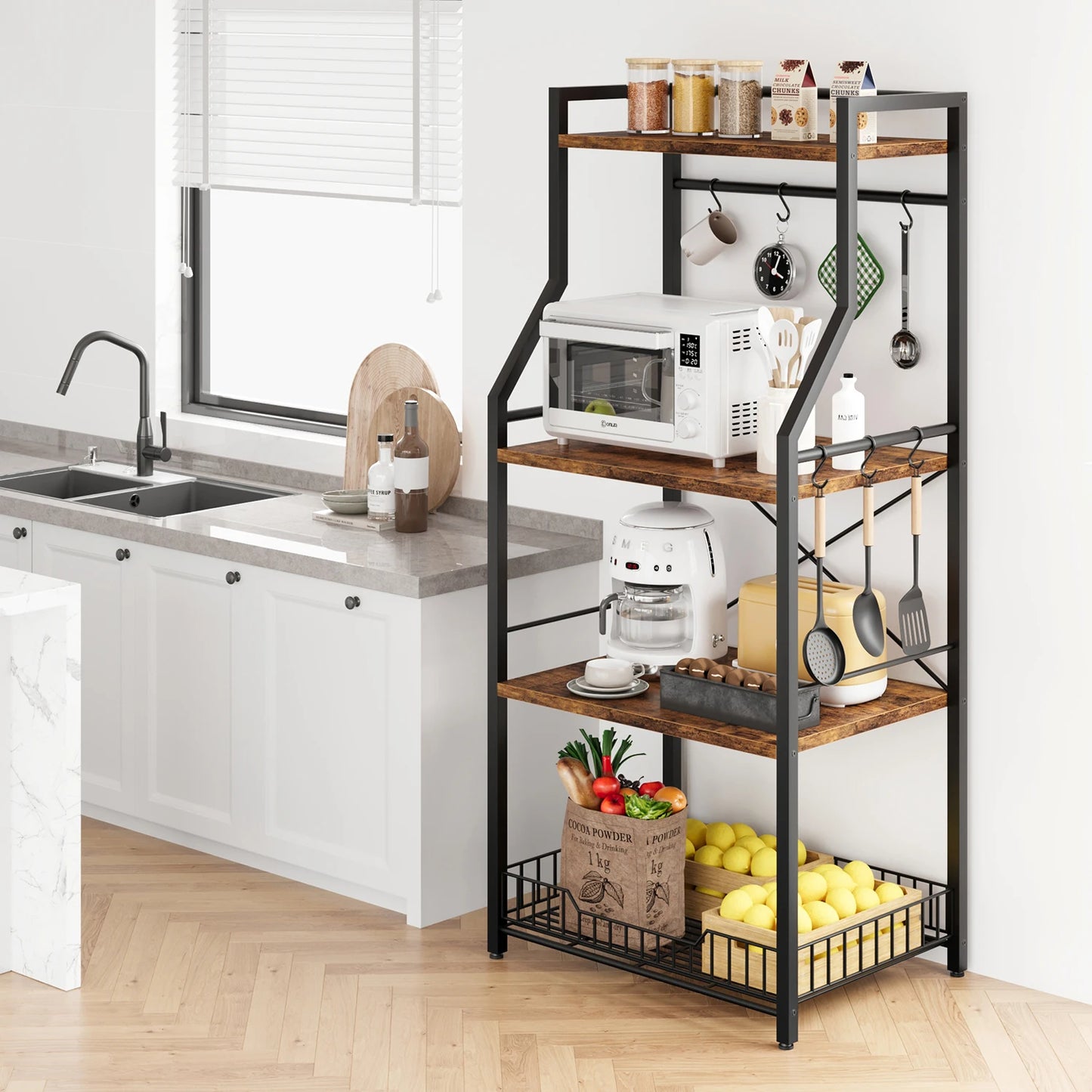 Twister.CK Kitchen Bakers Rack With Microwave Stand 4 Tier Storage