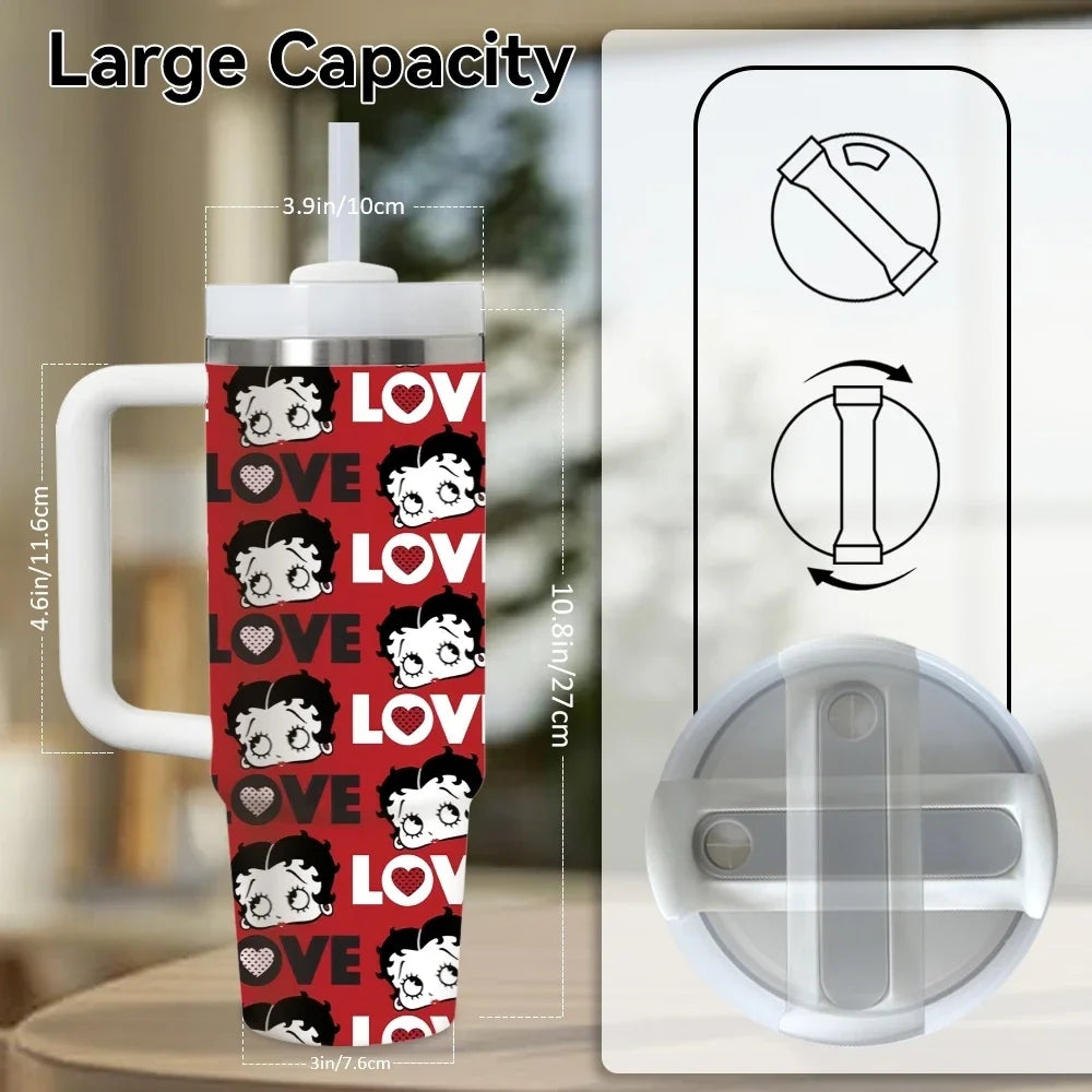 Insulated Stainless Steel Tumbler With Handle And Straw Travel Mug