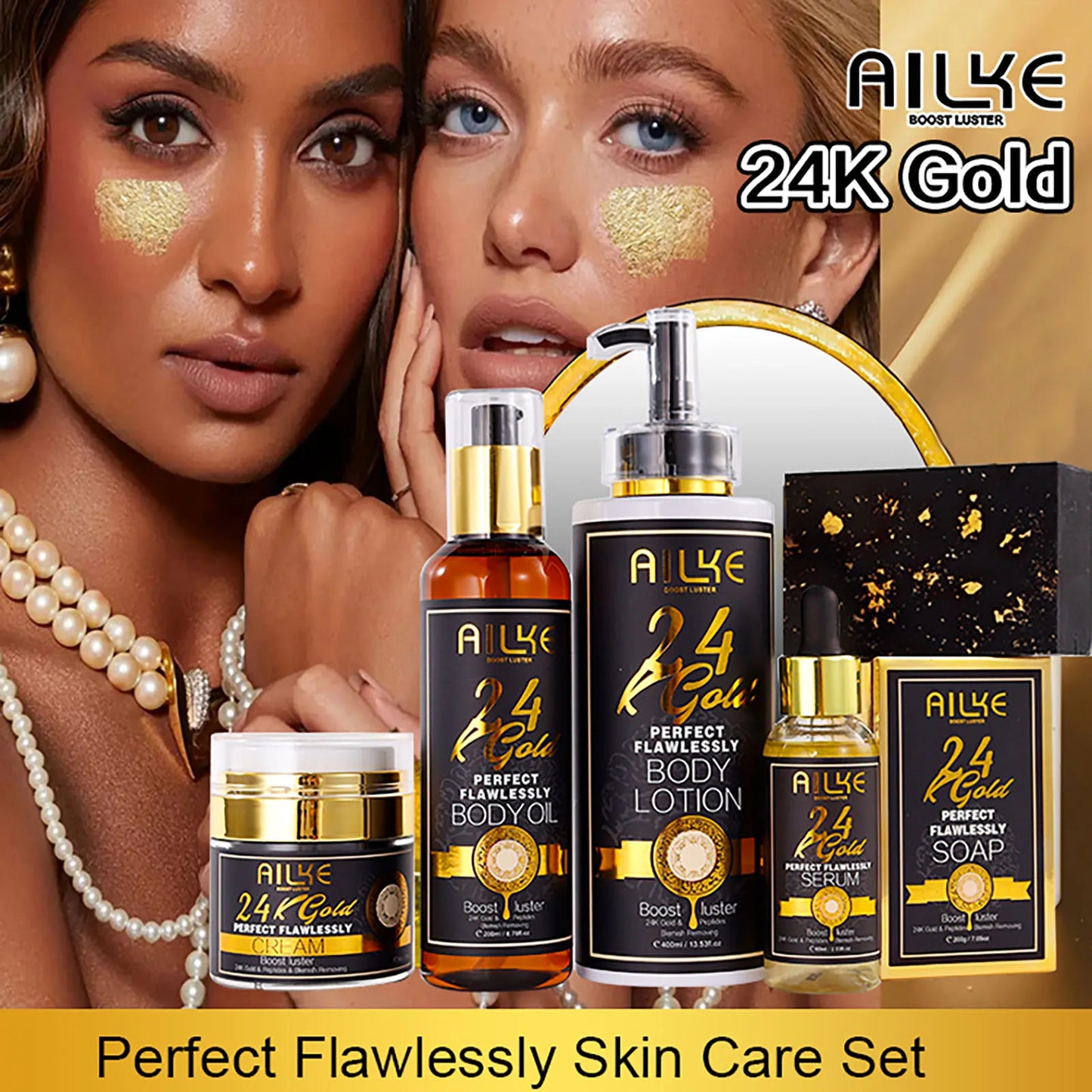 Ailke 24K Gold Collagen Cream Whitening Dark Spots Anti Aging Set