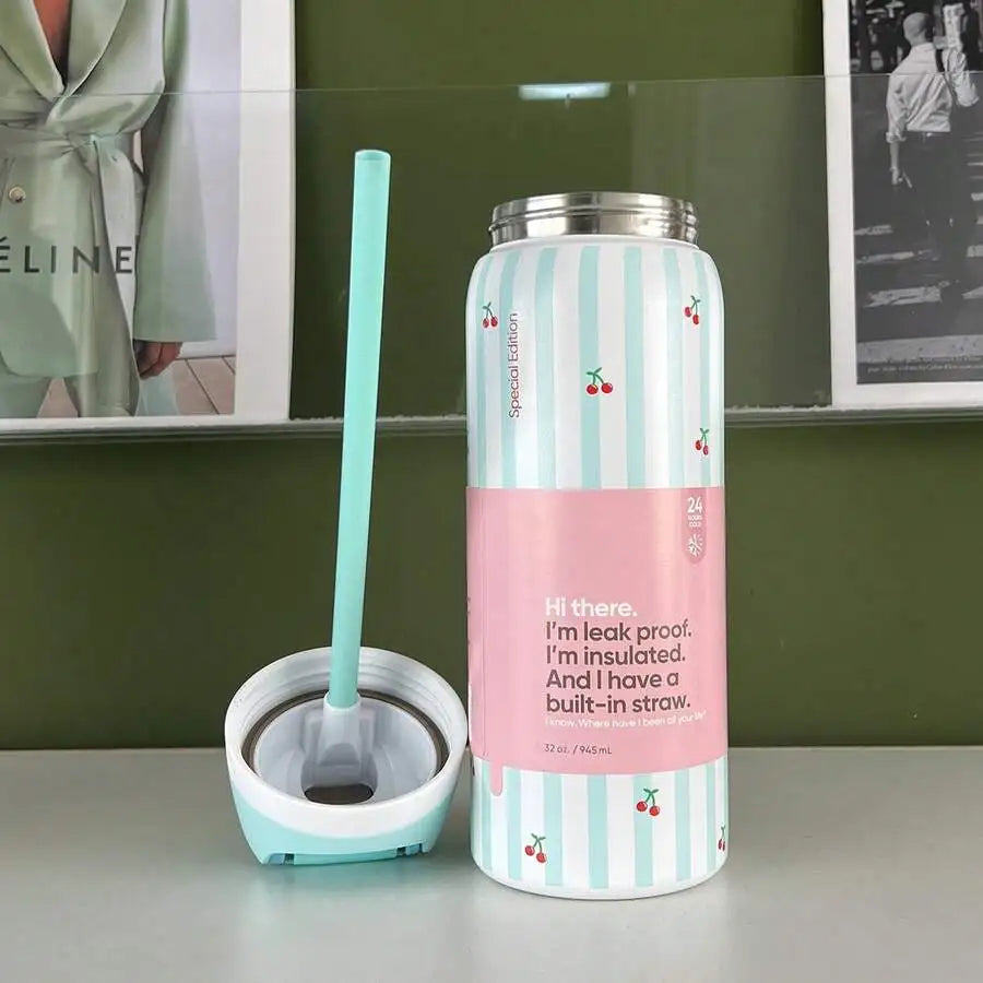 Insulated Stainless Steel Water Bottle With Straw For Travel And Sports