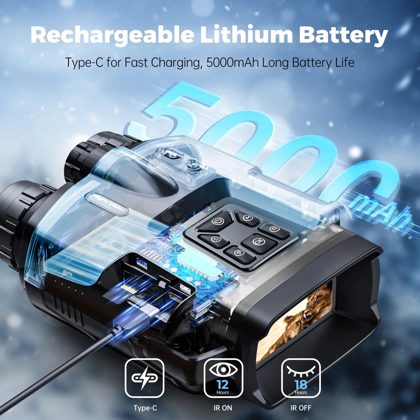 4K Night Vision Binoculars 3 Inch Screen 8X Digital Zoom With Tactical Light 5000mAh Rechargeable Infrared Night Goggle