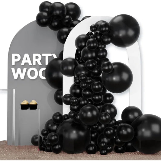 Black Balloons Matte 120 Pcs Pack In 18, 12, 10 And 5 Inch Sizes For Elegant Garland Or Arch Decor