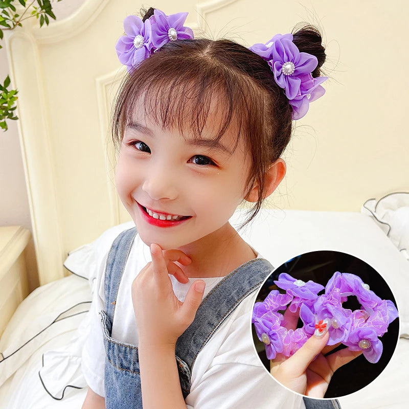 Fluffy Flower Hair Rings For Kids Elastic Hair Bands Gift