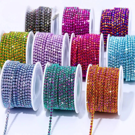 Colors Magic Volcano 5yd 10yd/roll Rhinestones Trim Cup Chain Strass Decorative Applique Crystal Trimmings For Needlework
