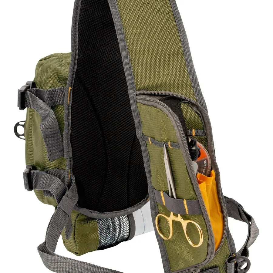 Cedar Creek Fly Fishing Sling Pack Fits up to 4 Tackle Fly Boxes and Other Accessories Gray Lime and Olive Green