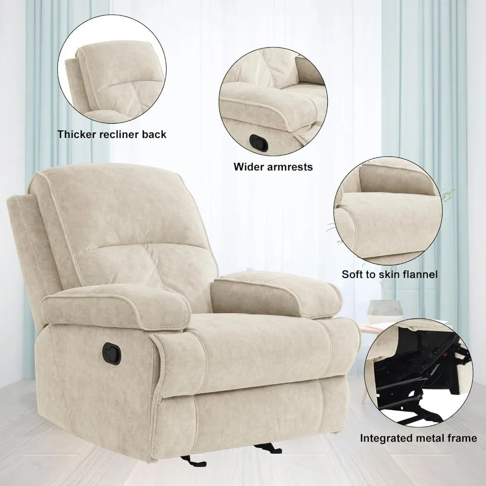 HUANZHUANG Rocker Recliner Chair For Adults Manual Glider Sofa