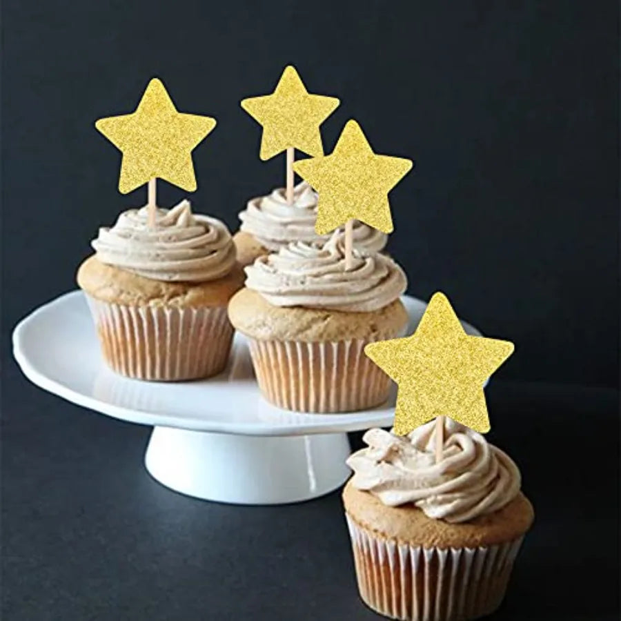 30 PCS Star Cupcake Toppers Glitter Assembled Twinkle Star Cupcake Picks Wedding Engagement Bridal Shower Birthday Party Cake D