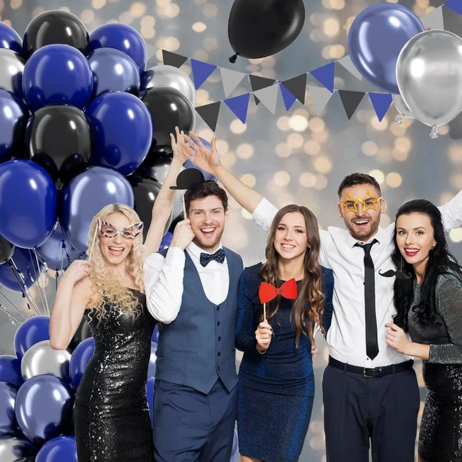 Blue And Black Balloons 60pcs 12 Inch Metallic Silver Party Decor For Graduation New Year Birthday Celebrations