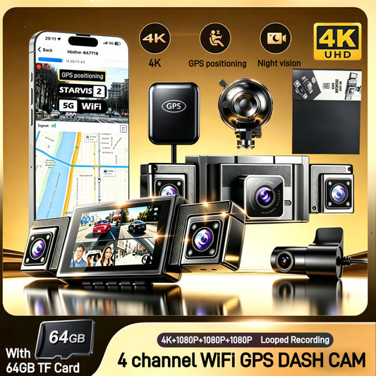 4 Lens 360 Degree Dashboard Cam 4Channel Car DVR GPS