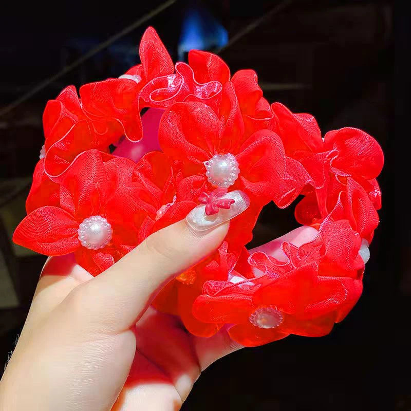 Fluffy Flower Hair Rings For Kids Elastic Hair Bands Gift