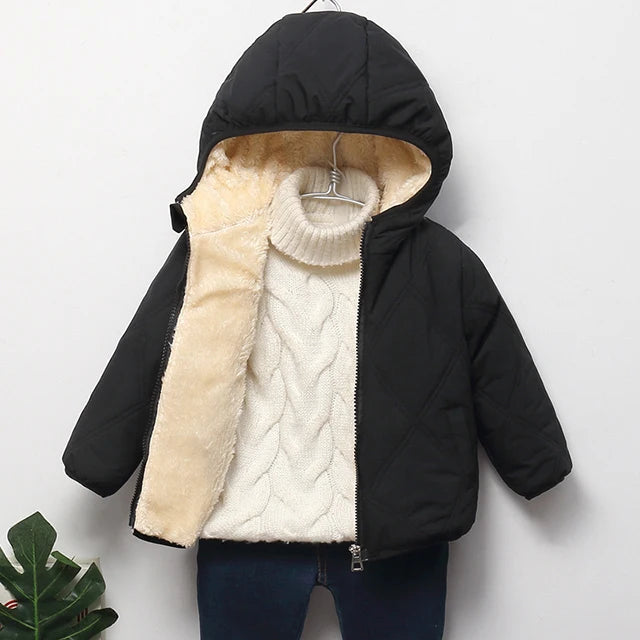 Unisex Winter Hooded Cashmere Jacket for Kids Outerwear