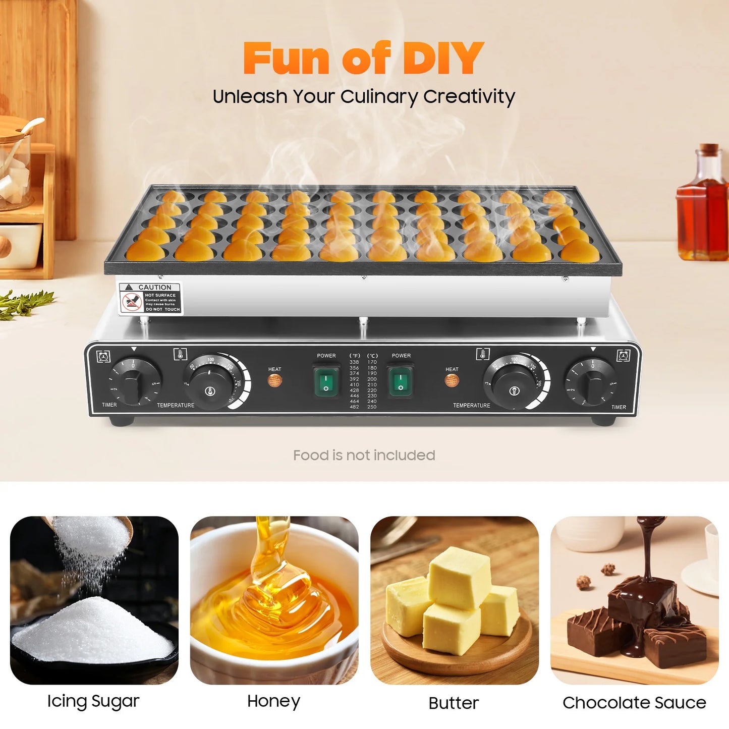 50 Hole Electric Mini Pancake Baker Maker w/ Timer , Commercial Nonstick Waffle Makers Machine 50-300℃