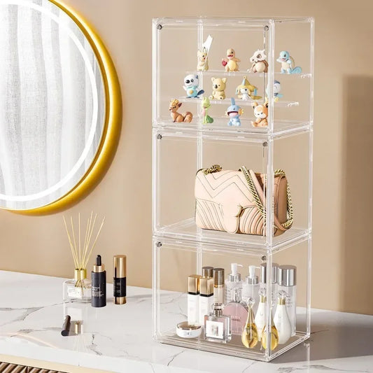 Clear Display Box Stackable Plastic Dustproof Storage Bins Figures Display Collectibles Bag Cosmetic Show Case with Interlayers