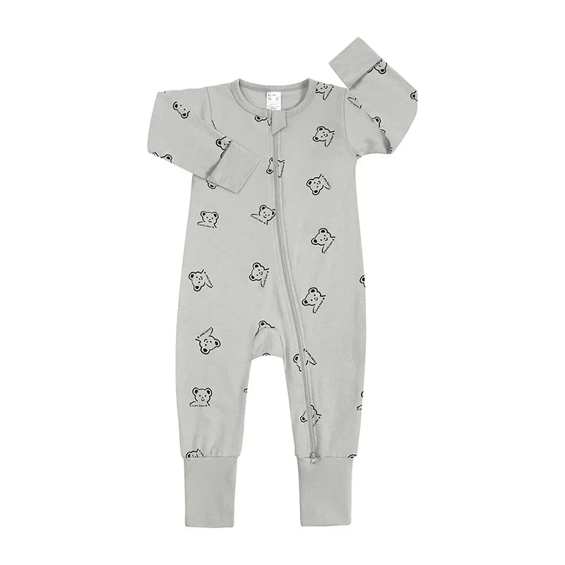 New Double Zipper Infant Baby Girl Boy Clothes Geometry Long Sleeve Cotton Baby Romper Clothing For Newborn Jumpsuit 0-24 Months