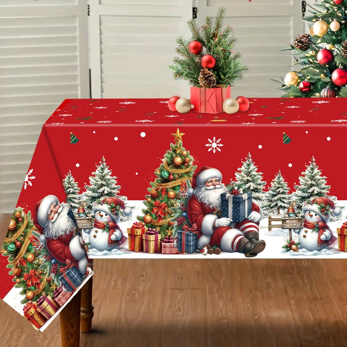 NoHign Merry Christmas Tablecloth Plastic Xmas Cover