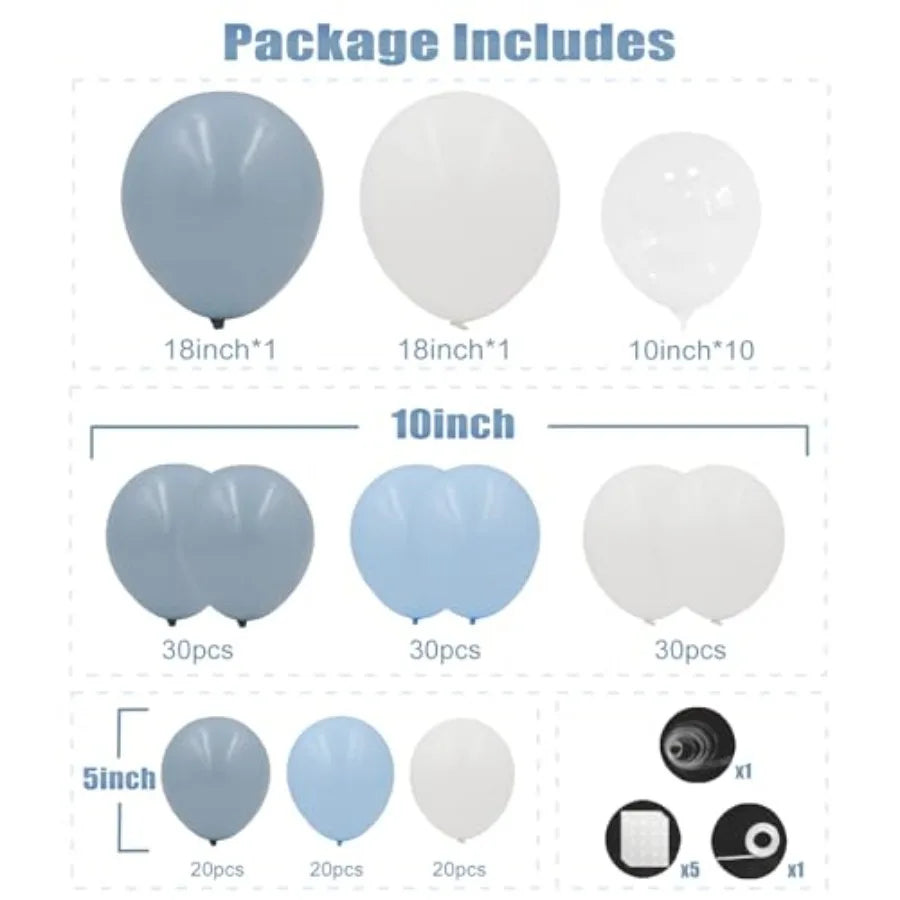Balloon Arch Kit, 162pcs Light Clear Balloons for Wedding Bridal Shower Baby Shower Gender Reveal Baby Boy Birthday Party Decor