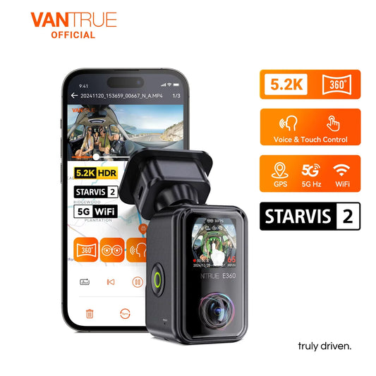 Vantrue E360 Dash Cam 360 Panoramic 5.2K WiFi GPS Night Vision Voice Control