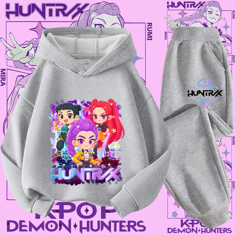 Kpop Demon Hunter Kids Hoodie And Top Set Two Piece Cartoon Print Unisex Casual Wear
