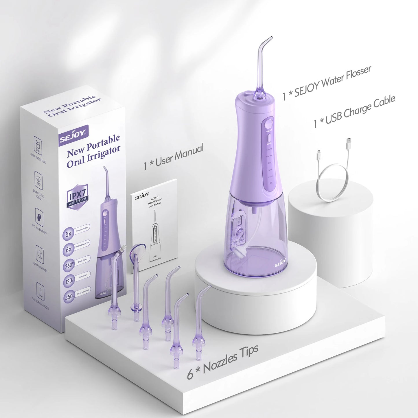 Sejoy Cordless Water Flosser Oral Irrigator With 5 Modes And 5 Nozzles Braces Care Travel And Home Use