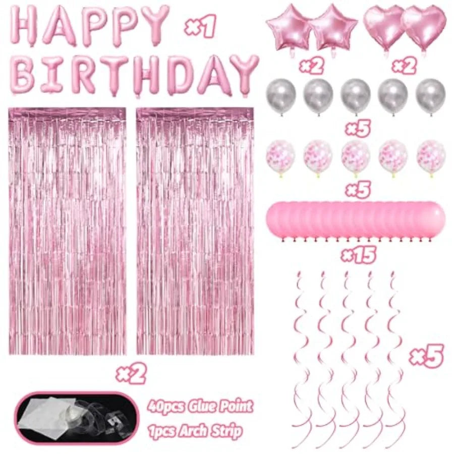 Birthday Party Decorations With Balloons And Fringe Curtains
