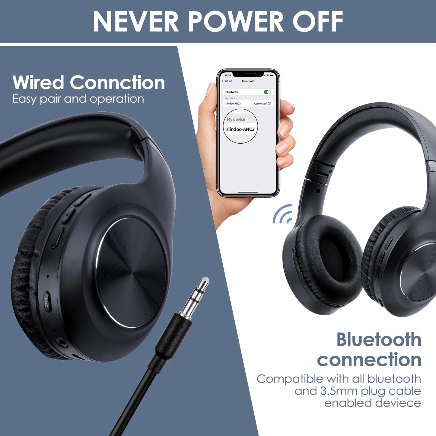 Siindoo JH-ANC923 Active Noise Cancelling Bluetooth Headset