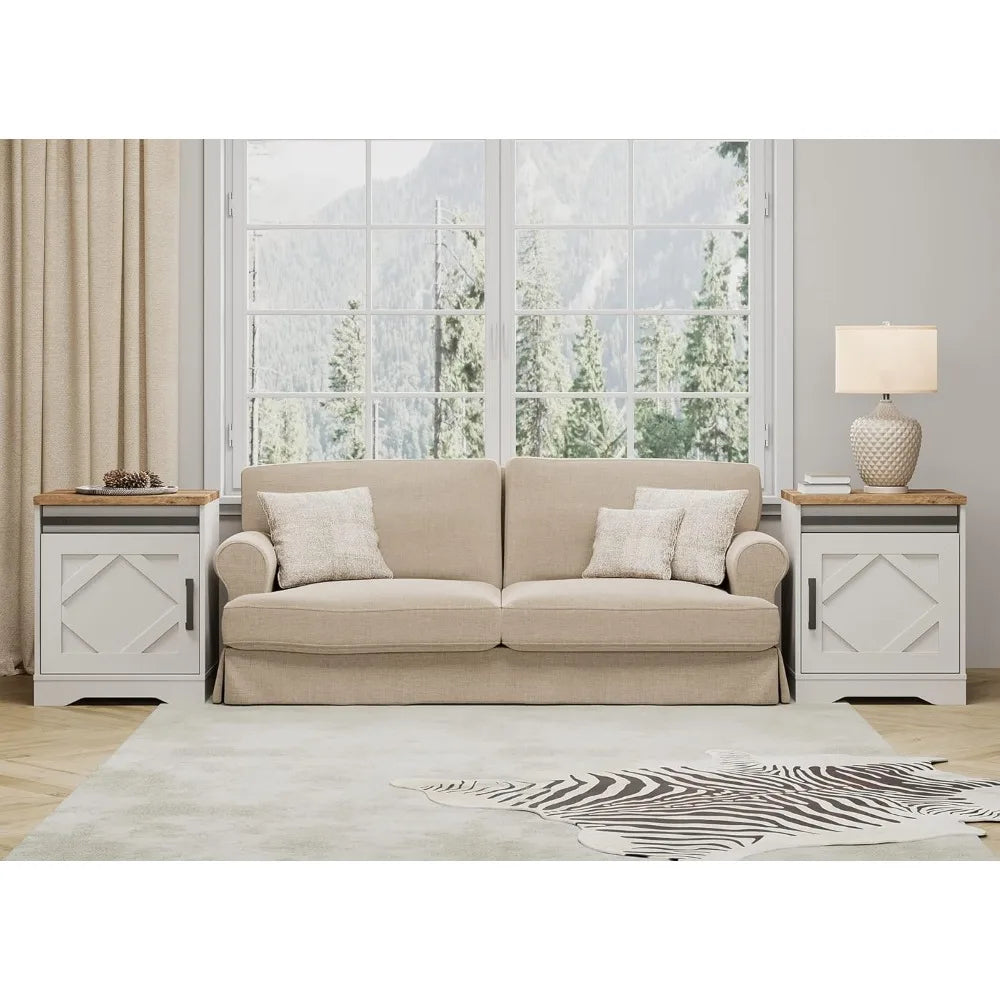 DAFIFY Rustic Farmhouse End Tables With Drawer And Barn Door